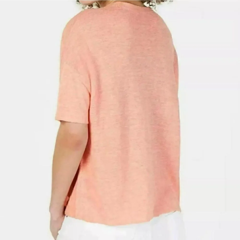 Eileen Fisher Organic Linen Melange Round Neck Short Sleeve Top Peach Women LG‎ - Picture 2 of 7